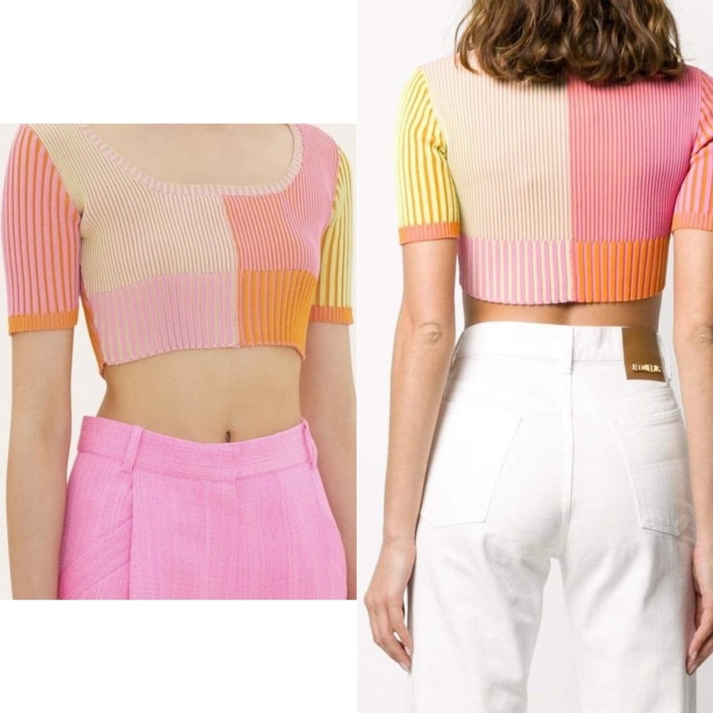 Jacquemus La Maille Yauco Ribbed Cropped Top Multi Pink - Picture 2 of 16